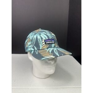 PATAGONIA BLUE AND GRAY FLORAL HAWIIAN STRAP BACK HAT ORGANIC COTTON VERY CLEAN